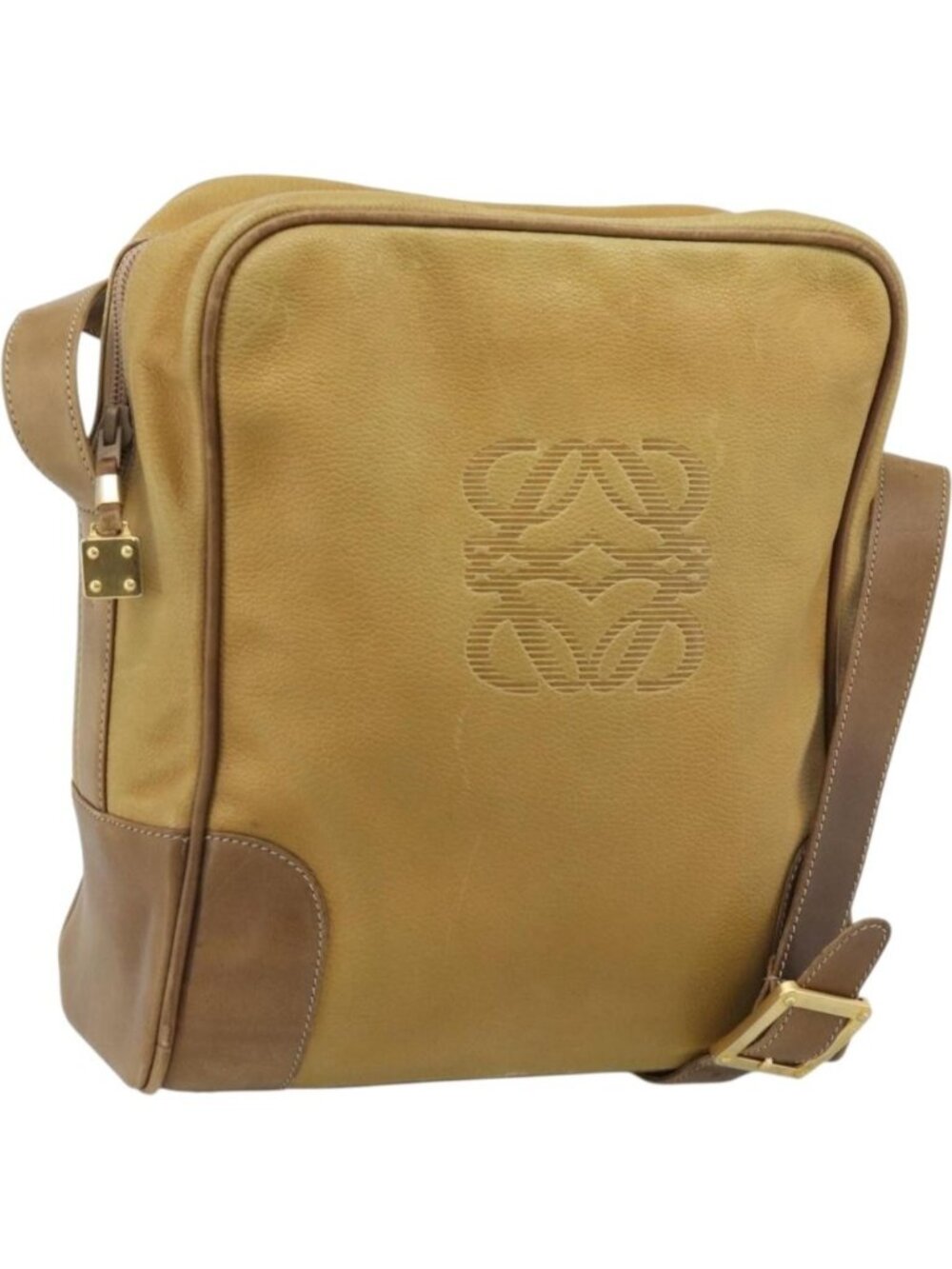 LOEWE Shoulder Bag Leather Beige Gold Tone